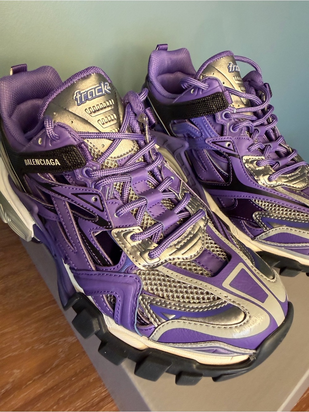 BALENCIAGA
Track 2 Open Sneakers in Purple & Grey & Black size 7